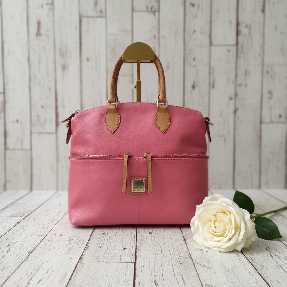 Dooney‎ & Bourke Pink Leather Satchel Top Handle Zip Pocket Classic